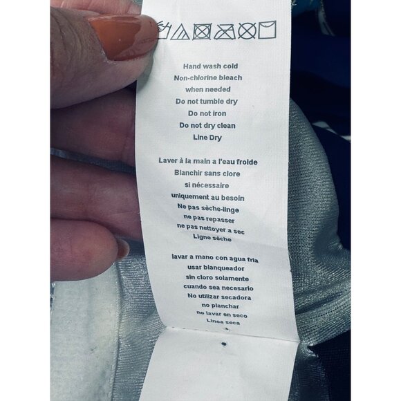 Maxine of Hollywood Navy Hula Leaf Tankini Swim Bandeau Top Size 10 Side Tie - Picture 6 of 11